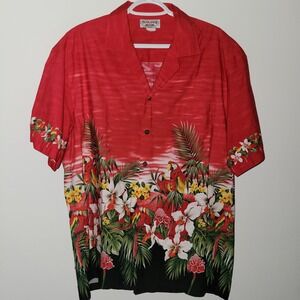 Vintage Pacific Legend Apparel Short Sleeve Button Up Shirt Men's Size Large Red